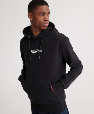 Superdry Core Logo Essential Brushed Férfi Kapucnis Pulóver Fekete | PQUCL3045